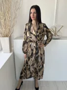 Primark (M) Sárgásbarna Fekete Fotmitás, Mellnél Átlapolt Gumisderekú, Gumis Ujjvégű Ruha