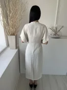 ZARA (M) Krémszínű Hátul Cipzáros, Oldalt Ráncolt Hátul Sliccelt, Denevér Ujjú Ruha