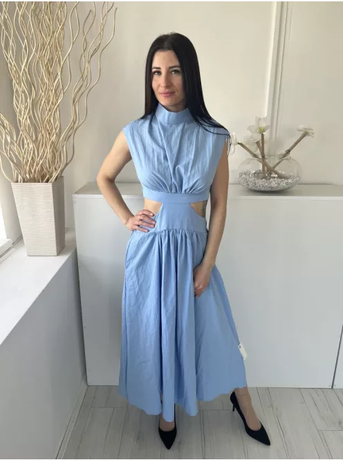  (M) Kék Hátul Cipzáros, Oldalt Kivágott Gumisderekú Ruha