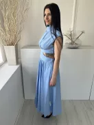  (M) Kék Hátul Cipzáros, Oldalt Kivágott Gumisderekú Ruha