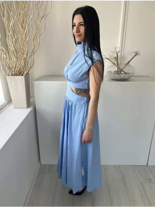  (M) Kék Hátul Cipzáros, Oldalt Kivágott Gumisderekú Ruha