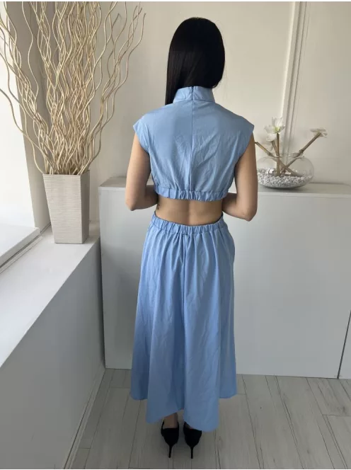  (M) Kék Hátul Cipzáros, Oldalt Kivágott Gumisderekú Ruha