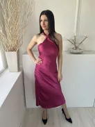 NastyGal (XS) Fukszia Hátul Nyakban Gombos, Megkötős Cipzáros, Szatén Anyagú Ruha