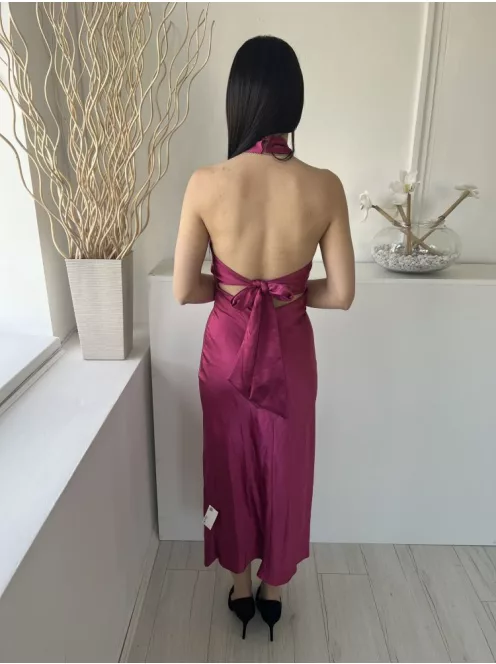 NastyGal (XS) Fukszia Hátul Nyakban Gombos, Megkötős Cipzáros, Szatén Anyagú Ruha
