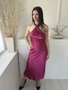 NastyGal (XS) Fukszia Hátul Nyakban Gombos, Megkötős Cipzáros, Szatén Anyagú Ruha