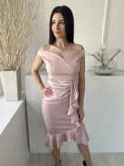 Lipsy (M) Púderszínű Hátul Cipzáros, Derékban Szabott Fodros Aljú Ruha