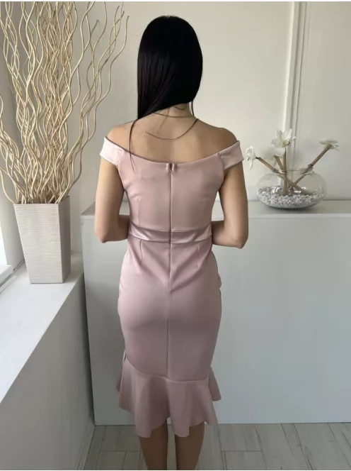 Lipsy (M) Púderszínű Hátul Cipzáros, Derékban Szabott Fodros Aljú Ruha