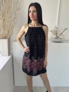 ÚJ Trixxi (M) Fekete Színes Mintás, Felül Ráncolt Pántos, Hátul Megkötős Ruha