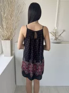 ÚJ Trixxi (M) Fekete Színes Mintás, Felül Ráncolt Pántos, Hátul Megkötős Ruha