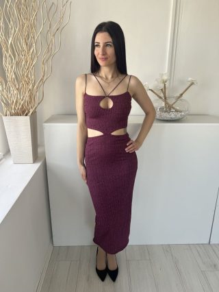   Asos (S) Cékla Anyagában Mintás, Oldalt Kivágott Dupla Pántos, Rugalmas Anyagú Ruha