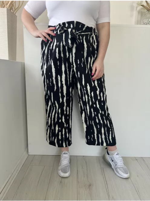 George (L) Fekete Fehér Mintás, Hátul Gumisderekú Derékban Megkötős, Bőszárú, Zsebes Nadrág