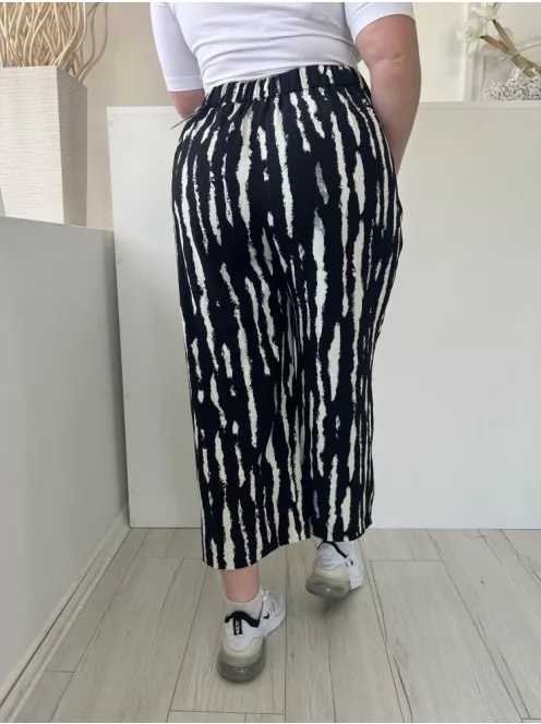 George (L) Fekete Fehér Mintás, Hátul Gumisderekú Derékban Megkötős, Bőszárú, Zsebes Nadrág