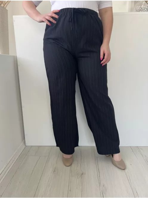  (L) Fekete Anyagában Mintás, Gumisderekú Díszmegkötős, Elegáns Fazonú Nadrág