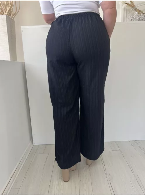  (L) Fekete Anyagában Mintás, Gumisderekú Díszmegkötős, Elegáns Fazonú Nadrág