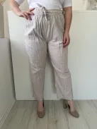 Dunnes (L) Drapp Derékban Összehúzható, Megkötős 55% Len és 45% Pamut Alapanyagú Nadrág