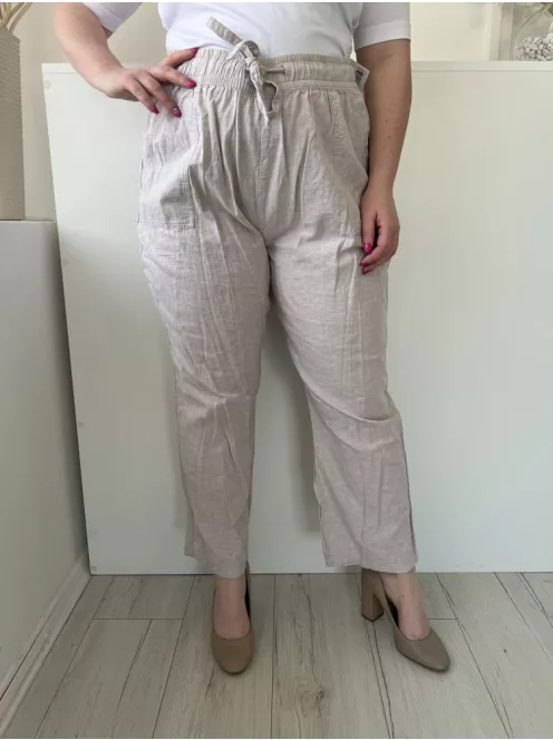 Dunnes (L) Drapp Derékban Összehúzható, Megkötős 55% Len és 45% Pamut Alapanyagú Nadrág