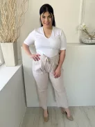 Dunnes (L) Drapp Derékban Összehúzható, Megkötős 55% Len és 45% Pamut Alapanyagú Nadrág