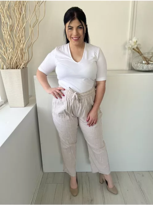 Dunnes (L) Drapp Derékban Összehúzható, Megkötős 55% Len és 45% Pamut Alapanyagú Nadrág