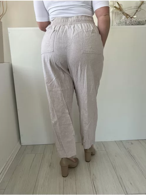 Dunnes (L) Drapp Derékban Összehúzható, Megkötős 55% Len és 45% Pamut Alapanyagú Nadrág