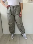 M&S (L) Permetzöld Derékban Összehúzható, Zsebes Térdnél Ráncolt, Gumis Aljú Nadrág