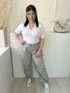 M&S (L) Permetzöld Derékban Összehúzható, Zsebes Térdnél Ráncolt, Gumis Aljú Nadrág