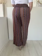 Shein (L) Bordó Színes Mintás, Darázsolt Derekú Díszmegkötős, Bőszárú Nadrág