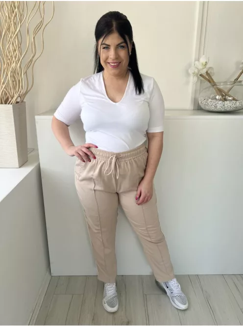 Primark (L) Drapp Derékban Összehúzható, Megkötős Zsebes, Oldalt Fehér Díszcsíkos Nadrág