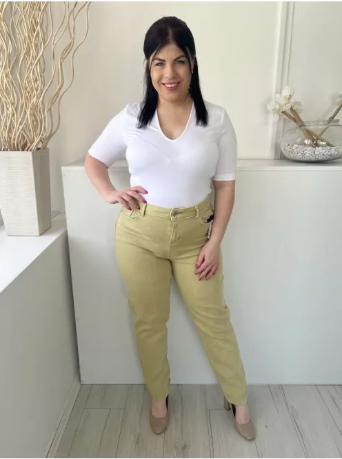 TU (L) Mustársárga Elől Gombos, Zsebes Szűkített Szárú, Farmer Nadrág