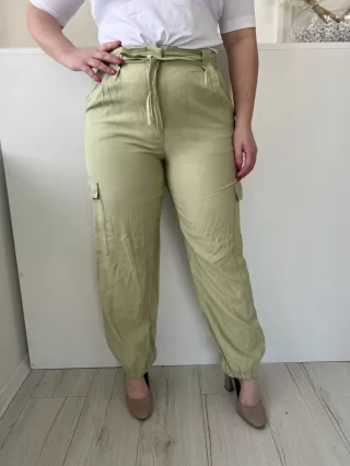   Primark (L) Világoszöld Elől Kapcsos, Derékban Megkötős Oldalt Zsebes, Gumis Aljú Nadrág