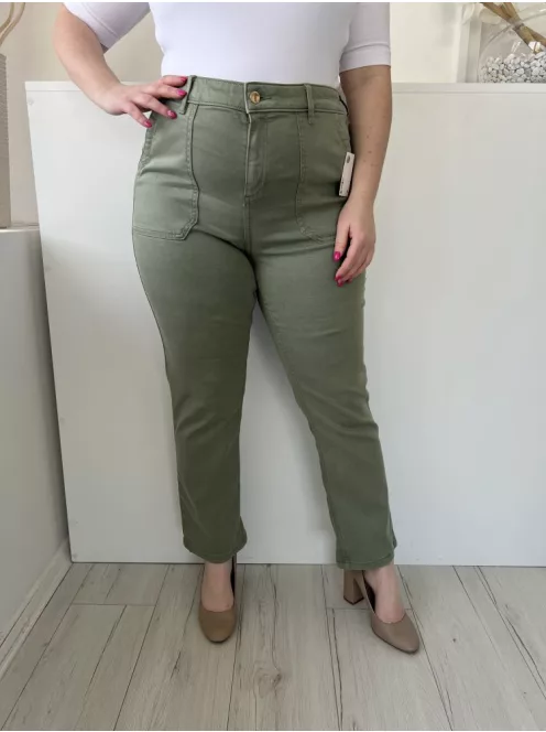 F&F (L) Khaki Elől Gombos, Zsebes Övtartós Nadrág