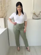 F&F (L) Khaki Elől Gombos, Zsebes Övtartós Nadrág