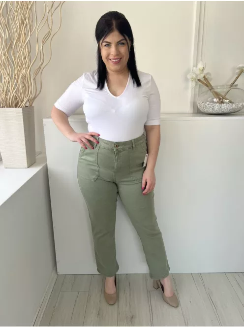 F&F (L) Khaki Elől Gombos, Zsebes Övtartós Nadrág