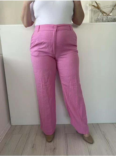 H&M (L) Rózsaszín Elől Gombos, Övtartós 45% Len Alapanyagú, Zsebes Nadrág