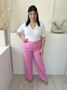 H&M (L) Rózsaszín Elől Gombos, Övtartós 45% Len Alapanyagú, Zsebes Nadrág