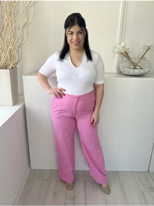 H&M (L) Rózsaszín Elől Gombos, Övtartós 45% Len Alapanyagú, Zsebes Nadrág