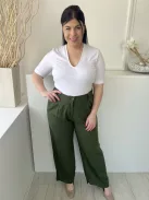 Next (L) Khaki Elől Gombos, Zsebes Övtartós, Bőszárú, 55% Len Alapanyagú Nadrág