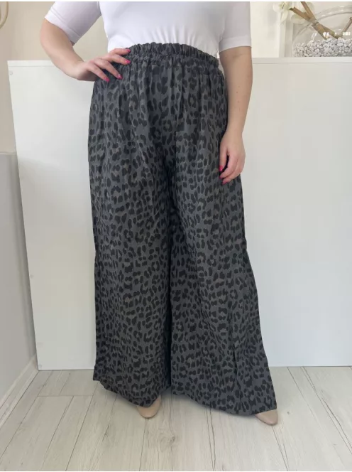  (XL) Szürke Barna-Fekete Foltmintás, Derékban Darázsolt Bőszárú Nadrág