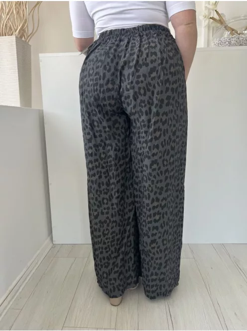  (XL) Szürke Barna-Fekete Foltmintás, Derékban Darázsolt Bőszárú Nadrág