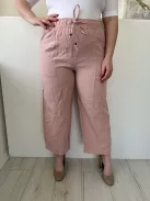 ZARA (L) Pasztell Rózsaszín Derékban Összehúzható, Megkötős Zsebes, Bőszárú Nadrág