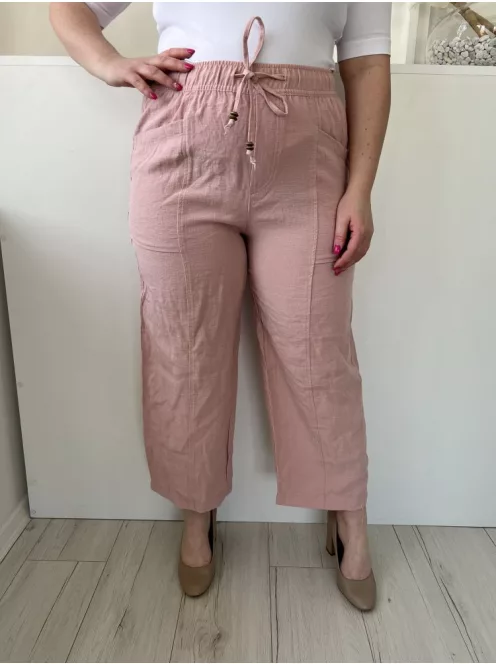 ZARA (L) Pasztell Rózsaszín Derékban Összehúzható, Megkötős Zsebes, Bőszárú Nadrág