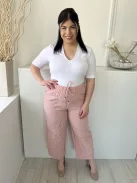 ZARA (L) Pasztell Rózsaszín Derékban Összehúzható, Megkötős Zsebes, Bőszárú Nadrág