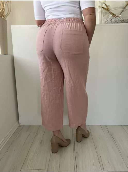 ZARA (L) Pasztell Rózsaszín Derékban Összehúzható, Megkötős Zsebes, Bőszárú Nadrág