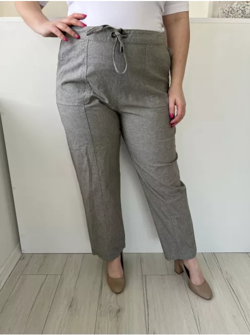 Isle (L) Zöldes Szürke Derékban Összehúzható, Megkötős Zsebes, 100% Pamut Alapanyagú Nadrág