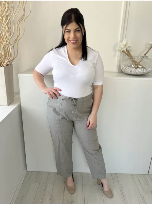 Isle (L) Zöldes Szürke Derékban Összehúzható, Megkötős Zsebes, 100% Pamut Alapanyagú Nadrág