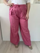 ZARA (L) Rózsaszín Derékban Összehúzható, Megkötős 52% Len Alapanyagú Nadrág