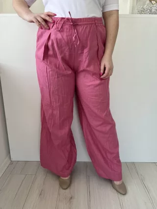   ZARA (L) Rózsaszín Derékban Összehúzható, Megkötős 52% Len Alapanyagú Nadrág