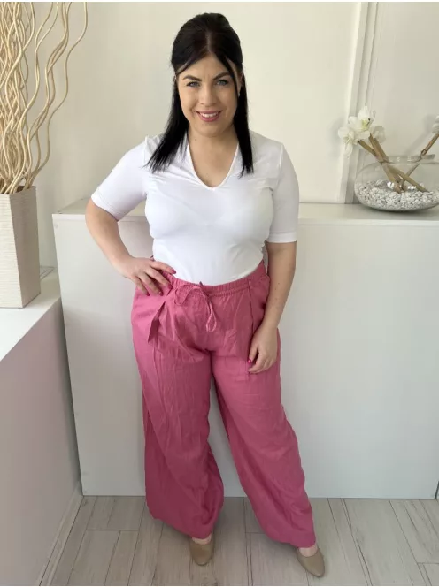 ZARA (L) Rózsaszín Derékban Összehúzható, Megkötős 52% Len Alapanyagú Nadrág