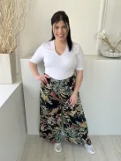  (L) Fekete Zöldlevélmintás, Gumisderekú Zsebes, Bőszárú Nadrág