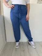  (L) Égkék Derékban Darázsolt, Zsebes Díszmegkötős, Fodros Aljú Nadrág