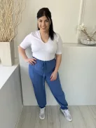  (L) Égkék Derékban Darázsolt, Zsebes Díszmegkötős, Fodros Aljú Nadrág